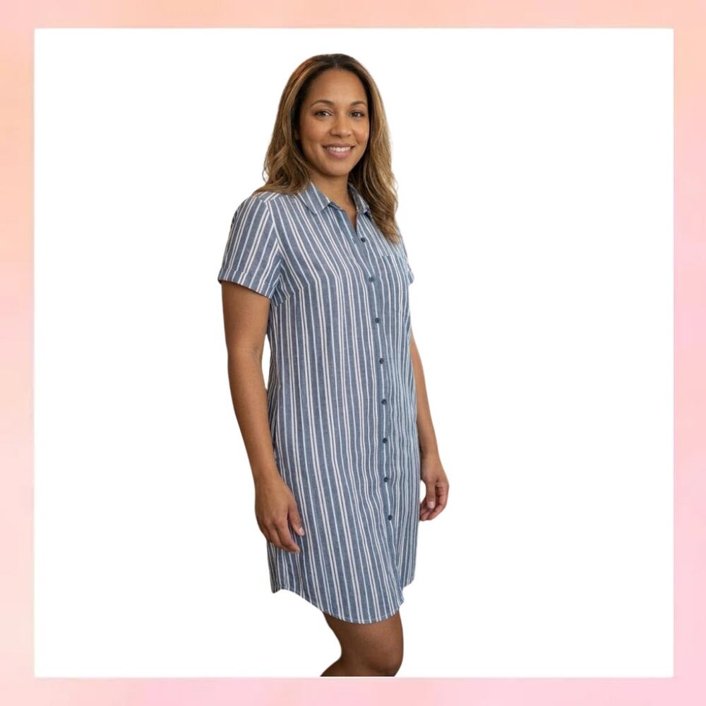 Banana Republic Striped Linen Blend Shirt Dress Blue White Size 8